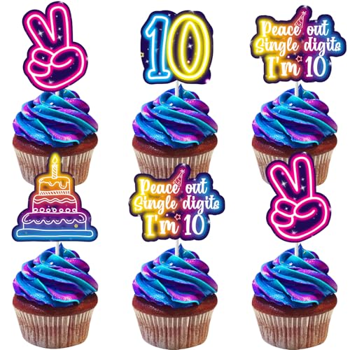 Cheereveal 24pcs Neon 10. Geburtstag Cupcake Topper, Frieden Out Einstellig Ich bin 10 Cake Picks, Prost auf 10. Zehnte Bday Party Dekoration Zubehör Cheereveal 24pcs Neon 10. Geburtstag Cupcake Topper, Frieden Out Einstellig Ich bin 10 Cake Picks, Prost auf 10. Zehnte Bday Party Dekoration Zubehör von Cheereveal