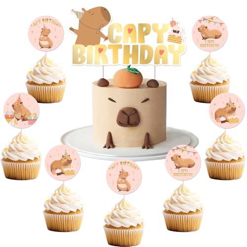 Cheereveal 25 Stück Capybara Happy Birthday Kuchendekorationen in Pink, süße Cartoon Capybara Cupcake Topper, Capy Tier Mottoparty Dekorationen für Geburtstagsfeiern und Babypartys Cheereveal 25 Stück Capybara Happy Birthday Kuchendekorationen in Pink, süße Cartoon Capybara Cupcake Topper, Capy Tier Mottoparty Dekorationen für Geburtstagsfeiern und Babypartys von Cheereveal
