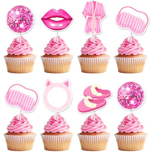 Cheereveal 36pcs Sleepover Party Cupcake Topper Hot Pink, Slumber Party Kuchen Dekorationen, Spa Thema Pyjama Make-up Geburtstag Junggesellenabschied Dekorationen für Mädchen Frauen Cheereveal 36pcs Sleepover Party Cupcake Topper Hot Pink, Slumber Party Kuchen Dekorationen, Spa Thema Pyjama Make-up Geburtstag Junggesellenabschied Dekorationen für Mädchen Frauen von Cheereveal