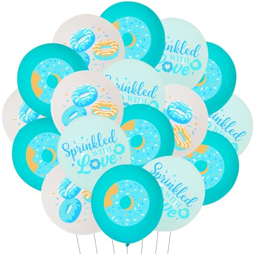 Cheereveal 45 STÜCKE Donut-Ballons, Blaugrün Blau bestreut mit Liebe Tisch Mittelstück Ballons, Süßigkeiten Dessert Zeit Thema Baby Shower Geburtstag Party Dekorationen Zubehör von Cheereveal