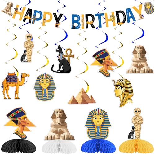 Cheereveal Ägyptische Themenparty-Dekorationen, ägyptisches Happy Birthday-Banner, Mumien, Sphinx-Pyramide, Waben-Mittelstücke, hängende Wirbel, Ägypten-Thema, Geburtstag, Babyparty, Partyzubehör Cheereveal Ägyptische Themenparty-Dekorationen, ägyptisches Happy Birthday-Banner, Mumien, Sphinx-Pyramide, Waben-Mittelstücke, hängende Wirbel, Ägypten-Thema, Geburtstag, Babyparty, Partyzubehör von Cheereveal