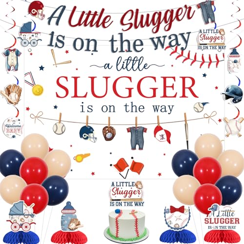 Cheereveal Baseball Baby Shower Dekorationen, Ein Kleiner Slugger Ist Auf Dem Weg Banner Hintergrund, Baseball Hanging Swirls Honeycomb Mittelstücke, Sport Thema Baby Shower Party Zubehör für Jungen Cheereveal Baseball Baby Shower Dekorationen, Ein Kleiner Slugger Ist Auf Dem Weg Banner Hintergrund, Baseball Hanging Swirls Honeycomb Mittelstücke, Sport Thema Baby Shower Party Zubehör für Jungen von Cheereveal