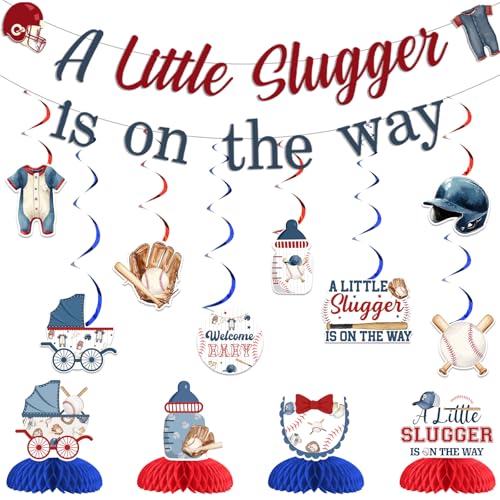 Cheereveal Baseball-Babyparty-Dekorationen, "A Little Slugger Is On The Way", Banner, Girlande, Baseball-hängende Wirbel, Waben-Mittelstücke, Sportthema, Babyparty, Partyzubehör für Jungen Cheereveal Baseball-Babyparty-Dekorationen, "A Little Slugger Is On The Way", Banner, Girlande, Baseball-hängende Wirbel, Waben-Mittelstücke, Sportthema, Babyparty, Partyzubehör für Jungen von Cheereveal