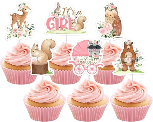 Cheereveal Cupcake-Topper für Mädchen, Motiv: Waldtiere, Babyparty, Cupcake-Topper für Mädchen, rosa Boho-Blumen, Hirsch, Bär, Kuchen-Picker für Waldtiere, Babyparty, Geburtstagsparty, Dekoration, Cheereveal Cupcake-Topper für Mädchen, Motiv: Waldtiere, Babyparty, Cupcake-Topper für Mädchen, rosa Boho-Blumen, Hirsch, Bär, Kuchen-Picker für Waldtiere, Babyparty, Geburtstagsparty, Dekoration, von Cheereveal