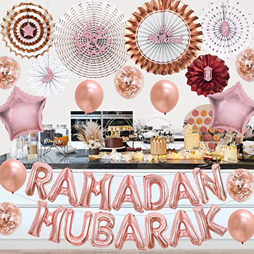 Cheereveal Eid Mubarak Dekorationen Set, Roségold Ramadan Mubarak Dekoration mit Stern Mond Folienballons, Eid Mubarak Papierfächer für Zuhause Ramadan Party, muslimische Urlaub Party Supplies Cheereveal Eid Mubarak Dekorationen Set, Roségold Ramadan Mubarak Dekoration mit Stern Mond Folienballons, Eid Mubarak Papierfächer für Zuhause Ramadan Party, muslimische Urlaub Party Supplies von Cheereveal