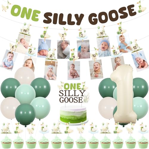 Cheereveal Gans 1. Geburtstag Dekorationen, grün eine dumme Gans Ballons Banner Cupcake Topper Bild Banner, Bauernhof Tier erste Bday Thema Party Dekoration Zubehör Cheereveal Gans 1. Geburtstag Dekorationen, grün eine dumme Gans Ballons Banner Cupcake Topper Bild Banner, Bauernhof Tier erste Bday Thema Party Dekoration Zubehör von Cheereveal