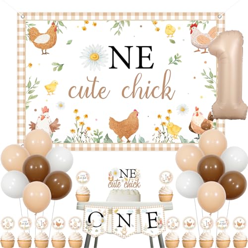 Cheereveal Küken 1. Geburtstagsdekorationen, Ein süßes Küken Happy Birthday Banner Hintergrund Torte Cupcake Topper, Bauernhof Tier Scheunenmotto Hühner erstes Bday Baby Shower Partybedarf Cheereveal Küken 1. Geburtstagsdekorationen, Ein süßes Küken Happy Birthday Banner Hintergrund Torte Cupcake Topper, Bauernhof Tier Scheunenmotto Hühner erstes Bday Baby Shower Partybedarf von Cheereveal