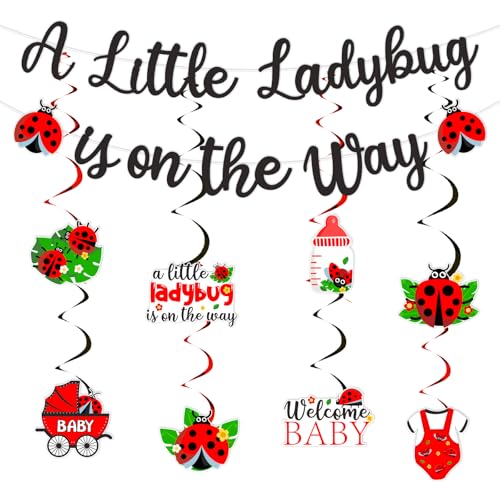 Cheereveal Ladybug Motto Babyparty Party Dekorationen, Marienkäfer Ausschnitt hängende Wirbel, A Little Ladybug is on the Way Banner, Marienkäfer Insekt Käfer Thema Geschlecht Enthüllung Geburtstag von Cheereveal