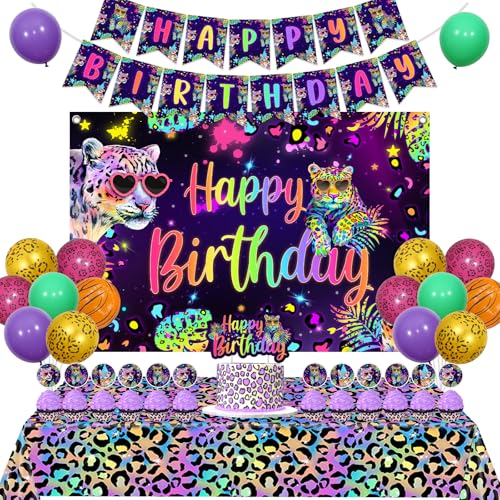 Cheereveal Regenbogen Gepard Geburtstagsdekorationen, Happy Birthday Banner Hintergrund, Neon Leopard Druck Kuchen Cupcake Toppers Tischdecke, Safari Tiere Geburtstags Baby Shower Partybedarf Cheereveal Regenbogen Gepard Geburtstagsdekorationen, Happy Birthday Banner Hintergrund, Neon Leopard Druck Kuchen Cupcake Toppers Tischdecke, Safari Tiere Geburtstags Baby Shower Partybedarf von Cheereveal