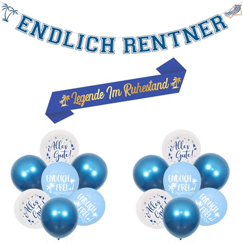 Cheereveal Ruhestand Deko Blau, Endlich Rentner Banner Schärpe, Endlich Frei Luftballons, Alles Gute Zum Ruhestand Dekoration für Frauen Männer Cheereveal Ruhestand Deko Blau, Endlich Rentner Banner Schärpe, Endlich Frei Luftballons, Alles Gute Zum Ruhestand Dekoration für Frauen Männer von Cheereveal