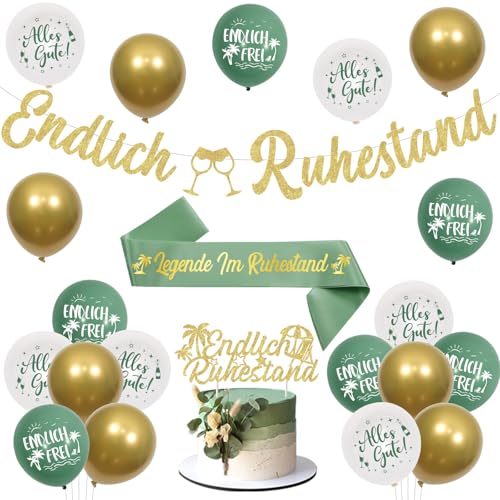 Cheereveal Ruhestand Deko Salbeigrün, Endlich Ruhestand Banner Cake Topper Schärpe, Endlich Frei Luftballons, Alles Gute Zum Ruhestand Dekoration für Frauen Männer Cheereveal Ruhestand Deko Salbeigrün, Endlich Ruhestand Banner Cake Topper Schärpe, Endlich Frei Luftballons, Alles Gute Zum Ruhestand Dekoration für Frauen Männer von Cheereveal