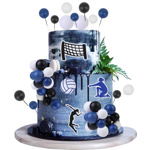 Cheereveal Volleyball-Kuchen-Figuren Dekorationen – Sport-Thema-Kuchen-Cupcake-Topper, weißes Volleyball-Thema, Geburtstagsparty, Babyparty, Foto-Requisiten von Cheereveal