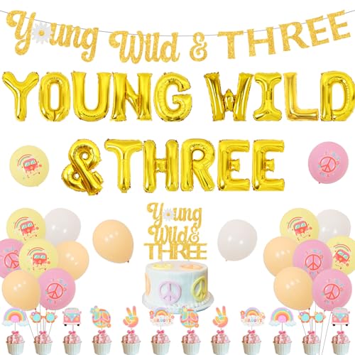 Drei Groovy Birthday Decorations, Young Wild and Three Groovy Party Decorations, Groovy 3rd Birthday Supplies with Young Wild and Three Banner Cake Toppers Foil Balloons for 3rd Girls Birthday Drei Groovy Birthday Decorations, Young Wild and Three Groovy Party Decorations, Groovy 3rd Birthday Supplies with Young Wild and Three Banner Cake Toppers Foil Balloons for 3rd Girls Birthday von Cheereveal