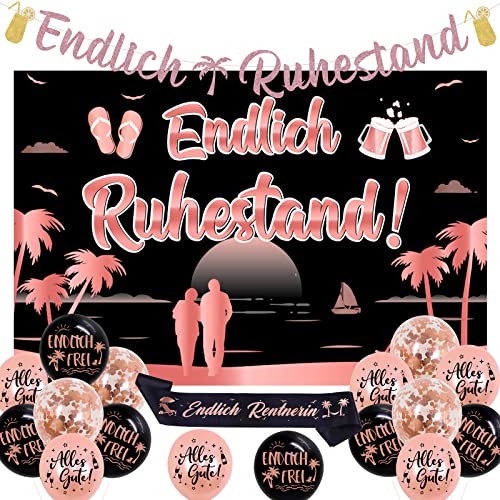 Cheereveal Endlich Ruhestand Dekoration, Ruhestand Deko, Roségold Endlich Ruhestand Banner, Schärpe Luftballons, Hintergrundtuch, Alles Gute Zum Ruhestand Deko für Frauen, Abschiedsfeier Rentner Deko von Cheereveal