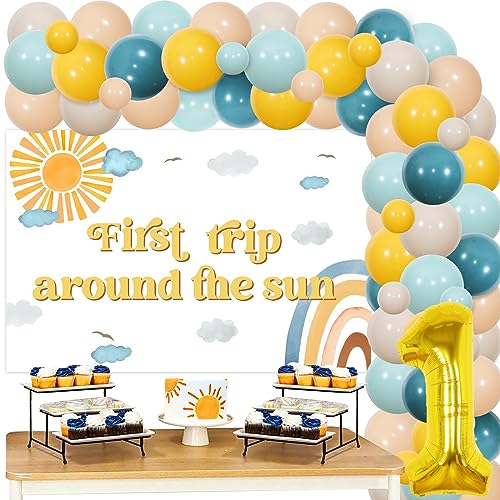 Erste Reise um die Sonne Geburtstagsdekorationen, Boho Sun Ballongirlanden-Kit zum 1. Geburtstag mit Sonnenhintergrund Nummer 1 Folienballon für Sonnenzubehör zum ersten Geburtstag von Cheereveal