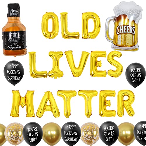Cheereveal Old Lives Matter Dekoration, Lustige Geburtstagsdekorationen Schwarz Gold für Männer Frauen, Sie sind alte Luftballons für Alter Geburtstag, Ruhestand Party Supplies von Cheereveal