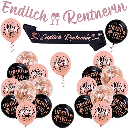 Cheereveal Ruhestand Deko, Endlich Ruhestand Dekoration, Roségold Endlich Ruhestand Banner, Schärpe Luftballons, Alles Gute Zum Ruhestand Deko für Frauen, Abschiedsfeier Rentner Deko von Cheereveal