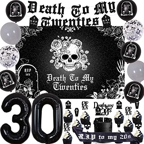 Cheereveal Schwarze Dekorationen zum 30. Geburtstag für Sie und Ihn, Death to My Twenties Dekorationen Banner Kuchen Topper Hintergrund Rip to My 20s Geburtstag Schärpe Zahl 30 Ballon Cheereveal Schwarze Dekorationen zum 30. Geburtstag für Sie und Ihn, Death to My Twenties Dekorationen Banner Kuchen Topper Hintergrund Rip to My 20s Geburtstag Schärpe Zahl 30 Ballon von Cheereveal