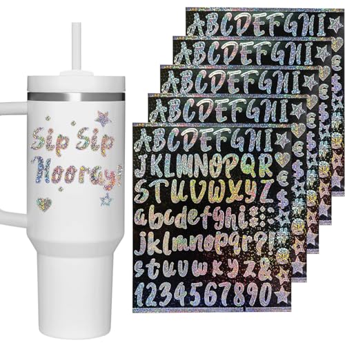 Cheerix 405 Stücke Buchstaben Aufkleber, 5 Blatt Glitter Buchstaben zum Aufkleber, Schriftzug Aufkleber-Wunschtext, Aufkleber-Deko Personalisiert, Klebebuchstaben für DIY Dekorationskunst (Silber) von Cheerix