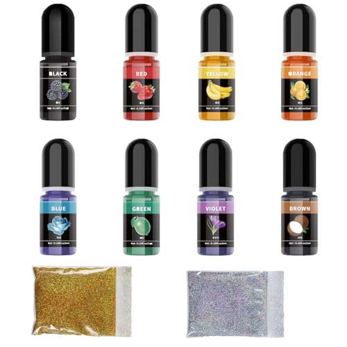Cheerix Epoxidharz Farbe 8 Stück, Je 5ml Mit 2 Farben Glitter, Resin Farbe für Epoxidharz, Farbpigmente für Gießpulver, Gießpulver Farben Hohe Transparenz, Harz Gießen Set Mit Resin Glitzer Cheerix Epoxidharz Farbe 8 Stück, Je 5ml Mit 2 Farben Glitter, Resin Farbe für Epoxidharz, Farbpigmente für Gießpulver, Gießpulver Farben Hohe Transparenz, Harz Gießen Set Mit Resin Glitzer von Cheerix