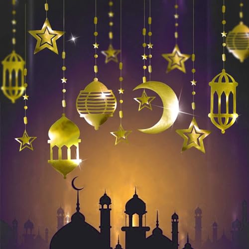 16 Stück Glänzende goldene Stern-Mond-Laterne, Ramadan-Girlande, EID-Dekoration, Zuhause, Happy Ramadan, Mubarak, Party-Banner, hängende Luftschlangen, Hintergrund für Aladdin, ägyptischer Aladdin, 16 Stück Glänzende goldene Stern-Mond-Laterne, Ramadan-Girlande, EID-Dekoration, Zuhause, Happy Ramadan, Mubarak, Party-Banner, hängende Luftschlangen, Hintergrund für Aladdin, ägyptischer Aladdin, von Cheerland