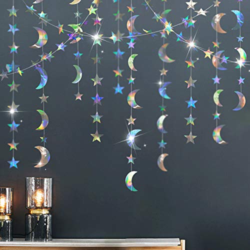 Schillernde Twinkle Little Star Moon Girlande hängende Sterne Streamer Hintergrund Party Dekorationen Glitter Halbmond Girlanden Ramadan Decor EID Banner Home Hochzeit Kindergeburtstag Babyparty von Cheerland