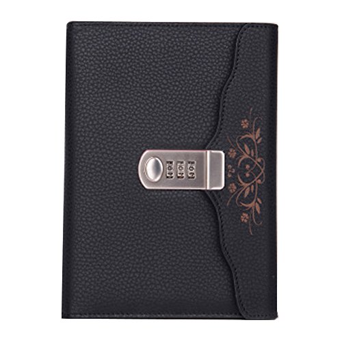 Cheerlife Leder Tagebuch mit Passwort Code DIN B6 Notizbuch mit Zahlenschloss liniert Blatt Reisetagebuch Zeichnen Schreiben (Schwarz) von Cheerlife