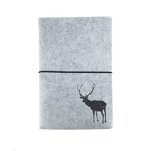 Cheerlife Tagebuch mit Filz Hirsch Muster DIN A5 A6 Notizbuch nachfüllbar gebunden Reisetagebuch mit Indexseite, Lineal, Klarsichttasche (Grau, A6) von Cheerlife