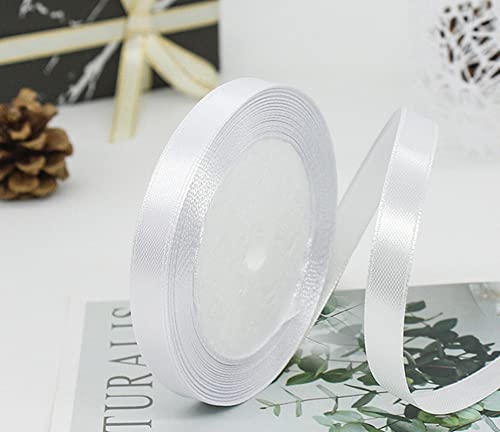 Cheeroyal 2 Rollen Satinband 10 mm x 22 Meter, gewebtes Polyesterband zum Verpacken von Geschenken, Basteln, Blumensträuße, Party-Hochzeitsbänder, Girlanden, viele Farben, Dekoration (Weiß) von Cheeroyal