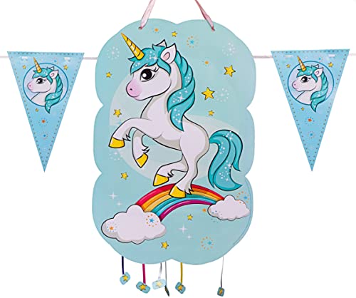 Piñata Kindergeburtstag, perfekt zum Befüllen mit Süßigkeiten und Spielzeug, Dekoration Girlande Flaggen 2 m (Einhorn Aquamarin) von Cheerset