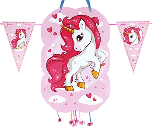 Piñata Kindergeburtstag, perfekt zum Befüllen mit Süßigkeiten und Spielzeug, Dekoration Girlande Flaggen 2 m (Einhorn Fuchsia) von Cheerset