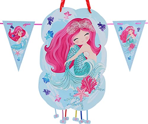 Piñata Kindergeburtstag Meerjungfrau, perfekt zum Befüllen mit Leckereien und Spielzeug, Dekoration für Girlanden, Flaggen, 2 m (Sirena) von Cheerset