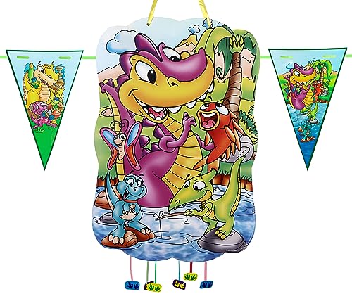 Pinata zum Kindergeburtstag, für Kinder, perfekt zum Befüllen mit Süßigkeiten und Spielzeug, Dekoration, Flaggengirlande, 2 m (Dinosaurier) von Cheerset
