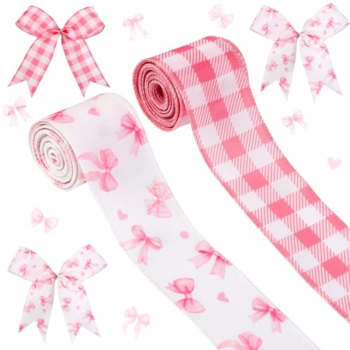 Cheerupp 2 Rollen rosa Schleifen-Druck, Drahtrand, 9,1 m, Bastelbänder für Kranz, Haarschleife, Geschenkverpackung, Geschenkverpackung, rosa-weiß kariert, Geburtstag, Hochzeit, Geschlechtsoffenbarung Cheerupp 2 Rollen rosa Schleifen-Druck, Drahtrand, 9,1 m, Bastelbänder für Kranz, Haarschleife, Geschenkverpackung, Geschenkverpackung, rosa-weiß kariert, Geburtstag, Hochzeit, Geschlechtsoffenbarung von Cheerupp