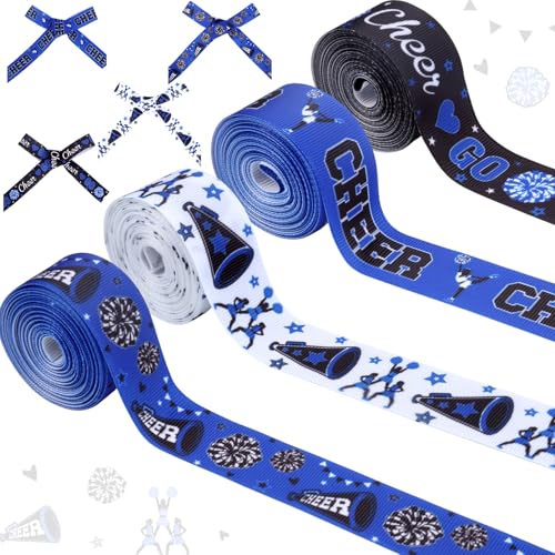 Cheerupp 4 Rollen blaue Go-Cheer-Themenbänder, 20 Meter Cheerleading-Bänder für Kranz, Haarschleifen, Geschenkverpackungen, Sport-Ripsbänder für Cheerleader-Zubehör, Dekoration von Cheerupp