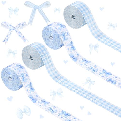 Cheerupp 4 Rollen blaue Schleifenbänder, 20 Meter Bastelbänder für Kranz, Haarschleifen, Geschenkverpackungen, blau karierte Ripsbänder, Geburtstag, Hochzeit, Geschlechtsoffenbarung, Party Cheerupp 4 Rollen blaue Schleifenbänder, 20 Meter Bastelbänder für Kranz, Haarschleifen, Geschenkverpackungen, blau karierte Ripsbänder, Geburtstag, Hochzeit, Geschlechtsoffenbarung, Party von Cheerupp