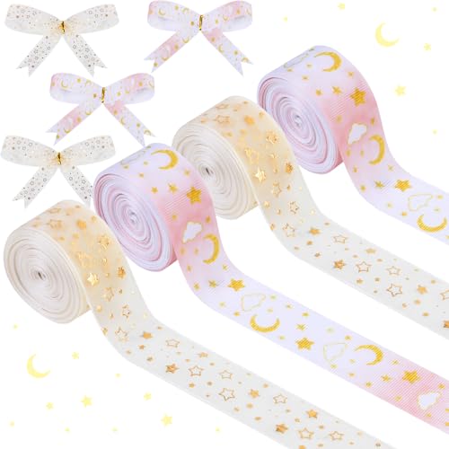 Cheerupp 4 Rollen goldener Mond-Stern-Themen-Bänder, 20 Meter, zum Basteln für Kranz, Haarschleife, Geschenkverpackung, Galaxie-Ripsbänder, Geschlechtsoffenbarung, Geburtstag, Hochzeit, Party Cheerupp 4 Rollen goldener Mond-Stern-Themen-Bänder, 20 Meter, zum Basteln für Kranz, Haarschleife, Geschenkverpackung, Galaxie-Ripsbänder, Geschlechtsoffenbarung, Geburtstag, Hochzeit, Party von Cheerupp