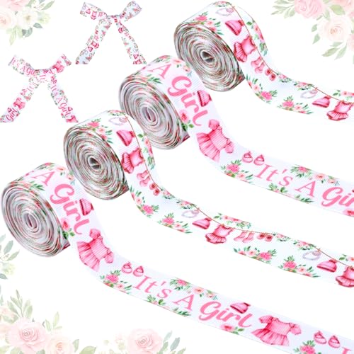 Cheerupp 4 Rollen rosa Bänder mit Kleidungsmotiven, 20 Meter Bastelbänder für Kranz, Haarschleifen, Geschenkverpackungen, Geschenke, Verpackung, Ripsband für Babyparty, Geschlechtsoffenbarung, Party von Cheerupp