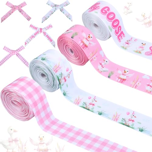 Cheerupp 4 Rollen rosa alberne Gänsebänder für sie, 20 Meter Bastelbänder für Kranz, Haarschleifen, Geschenkverpackung, Bauernhoftiere, Ripsband für Geburtstag, Hochzeit, Babyparty, Heimaccessoire von Cheerupp