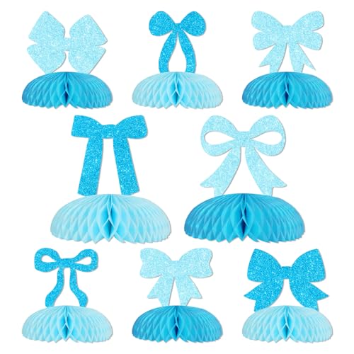 Cheerupp 8 Stück blaue Schleife, glitzernde Wabenaufsätze, Dekorationen, blau-weiße Tischaufsätze, Dekoration, Schleife, 3D-Tischschilder für Babyparty, Junggesellinnenabschied Cheerupp 8 Stück blaue Schleife, glitzernde Wabenaufsätze, Dekorationen, blau-weiße Tischaufsätze, Dekoration, Schleife, 3D-Tischschilder für Babyparty, Junggesellinnenabschied von Cheerupp