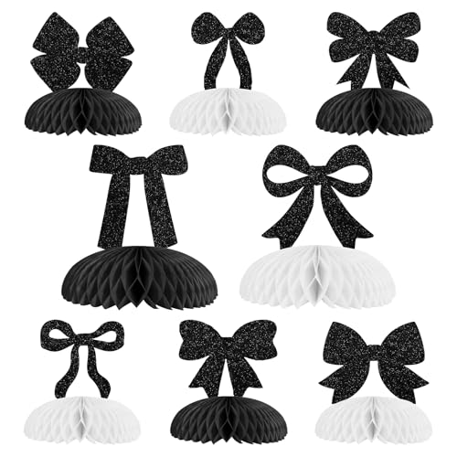 Cheerupp 8 Stück schwarze Schleife, glitzernde Waben-Mittelstücke, Dekorationen, schwarz-weiße Tischaufsätze, Dekoration, Schleife, 3D-Tischschilder für Babyparty, Junggesellinnenabschied Cheerupp 8 Stück schwarze Schleife, glitzernde Waben-Mittelstücke, Dekorationen, schwarz-weiße Tischaufsätze, Dekoration, Schleife, 3D-Tischschilder für Babyparty, Junggesellinnenabschied von Cheerupp