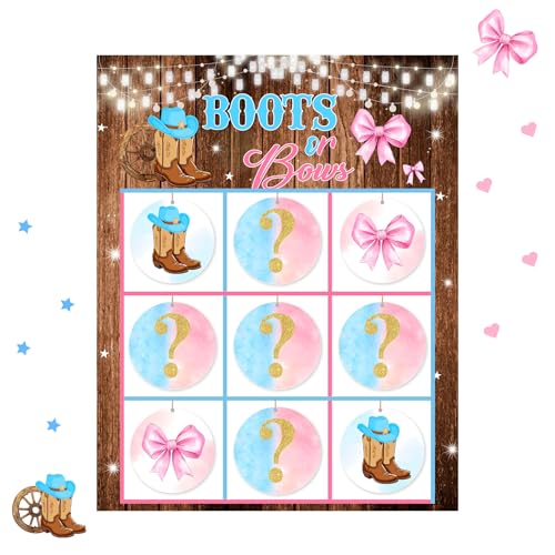 Cheerupp Boots or Bows Gender Reveal Tic Tac Toe Brettspiel, Cowboy Gender Reveal Ideen, Spiele X und O Noughts and Crosses, He or She Signs Ratespiel-Set für Babyparty, Partyzubehör Cheerupp Boots or Bows Gender Reveal Tic Tac Toe Brettspiel, Cowboy Gender Reveal Ideen, Spiele X und O Noughts and Crosses, He or She Signs Ratespiel-Set für Babyparty, Partyzubehör von Cheerupp