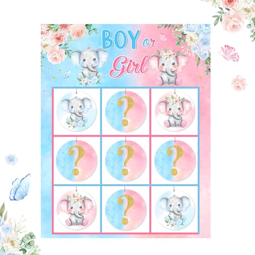 Cheerupp Elefant Gender Reveal Tic Tac Toe Brettspiel, Dschungeltier Geschlecht Enthüllung Ideen Spiele X und O Noughts and Crosses, He or She Signs Ratespiel-Set für Babyparty, Partyzubehör von Cheerupp