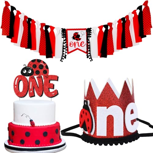 Cheerupp Marienkäfer-Dekorationen zum 1. Geburtstag, für Sie und Ihn, süßer kleiner Marienkäfer, Frühlingskuchenaufsatz, Hochstuhl-Banner und ein glitzernder Hutkrone für Happy First Bday Partyzubehör Cheerupp Marienkäfer-Dekorationen zum 1. Geburtstag, für Sie und Ihn, süßer kleiner Marienkäfer, Frühlingskuchenaufsatz, Hochstuhl-Banner und ein glitzernder Hutkrone für Happy First Bday Partyzubehör von Cheerupp