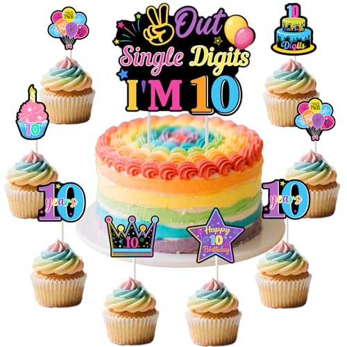 Cheerupp Party-Dekorationen mit Aufschrift "Peace Out mit einer Ziffer "I'm 10", bunt, 25 Stück, Peace Out Single Digits I'm 10 Cake Topper, Cupcake-Topper für den 10. Geburtstag Cheerupp Party-Dekorationen mit Aufschrift "Peace Out mit einer Ziffer "I'm 10", bunt, 25 Stück, Peace Out Single Digits I'm 10 Cake Topper, Cupcake-Topper für den 10. Geburtstag von Cheerupp