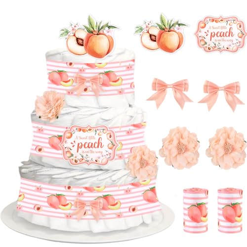 Cheerupp Pfirsichthema Baby Shower Windelkuchendekorationen, A Sweet Peach Is on the Way Pink Pfirsichkarte, Pfirsich-Ripsband, künstliche Blume, rosa Schleifen, Dekor für Obst, Babyparty Cheerupp Pfirsichthema Baby Shower Windelkuchendekorationen, A Sweet Peach Is on the Way Pink Pfirsichkarte, Pfirsich-Ripsband, künstliche Blume, rosa Schleifen, Dekor für Obst, Babyparty von Cheerupp