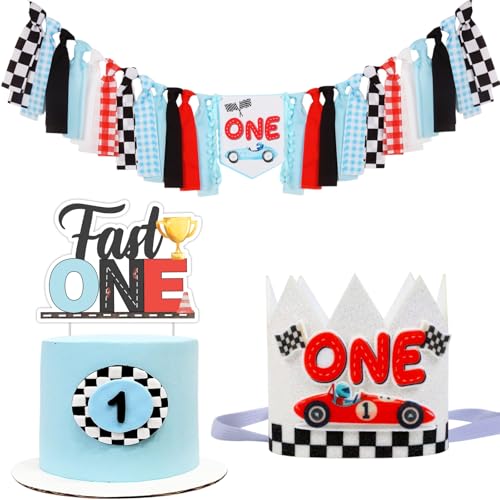 Cheerupp Rennwagen 1. Geburtstag Dekorationen für Sie und Ihn, Fast One Cake Topper Hochstuhl Banner und eine glitzernde Hutkrone für Happy First Bday Party Supplies Cheerupp Rennwagen 1. Geburtstag Dekorationen für Sie und Ihn, Fast One Cake Topper Hochstuhl Banner und eine glitzernde Hutkrone für Happy First Bday Party Supplies von Cheerupp