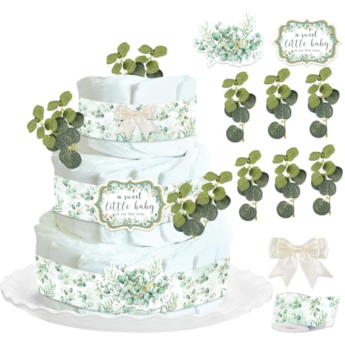 Cheerupp Salbeigrüne Windelkuchendekorationen für Babypartys, grünes "A Sweet Little Baby is on the Way" Babyparty-Karten, Salbeigrün, Ripsband, künstliche Eukalyptusblätter, Schleifen, Dekorzubehör Cheerupp Salbeigrüne Windelkuchendekorationen für Babypartys, grünes "A Sweet Little Baby is on the Way" Babyparty-Karten, Salbeigrün, Ripsband, künstliche Eukalyptusblätter, Schleifen, Dekorzubehör von Cheerupp