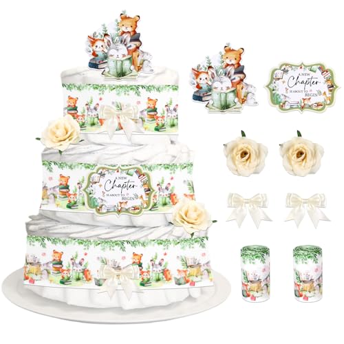 Cheerupp Storybook-Themen-Windelkuchen-Dekorationen für Babyparty, Geschichtenbuch-Druck, Bandkarten, künstliche Blumen, weiße Schleifen, Dekor, ein neues Kapitel steht kurz vor der Geburt Cheerupp Storybook-Themen-Windelkuchen-Dekorationen für Babyparty, Geschichtenbuch-Druck, Bandkarten, künstliche Blumen, weiße Schleifen, Dekor, ein neues Kapitel steht kurz vor der Geburt von Cheerupp
