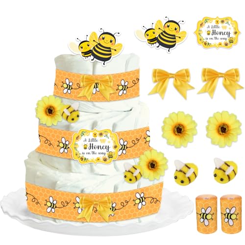 Cheerupp Windelkuchendekorationen mit Bienen-Motiv, "A Little Honey is on the Way", Ripsband, künstliche Sonnenblumen, Mini-Filz, Bienen-Dekoration für Biene, Babyparty, Partyzubehör von Cheerupp